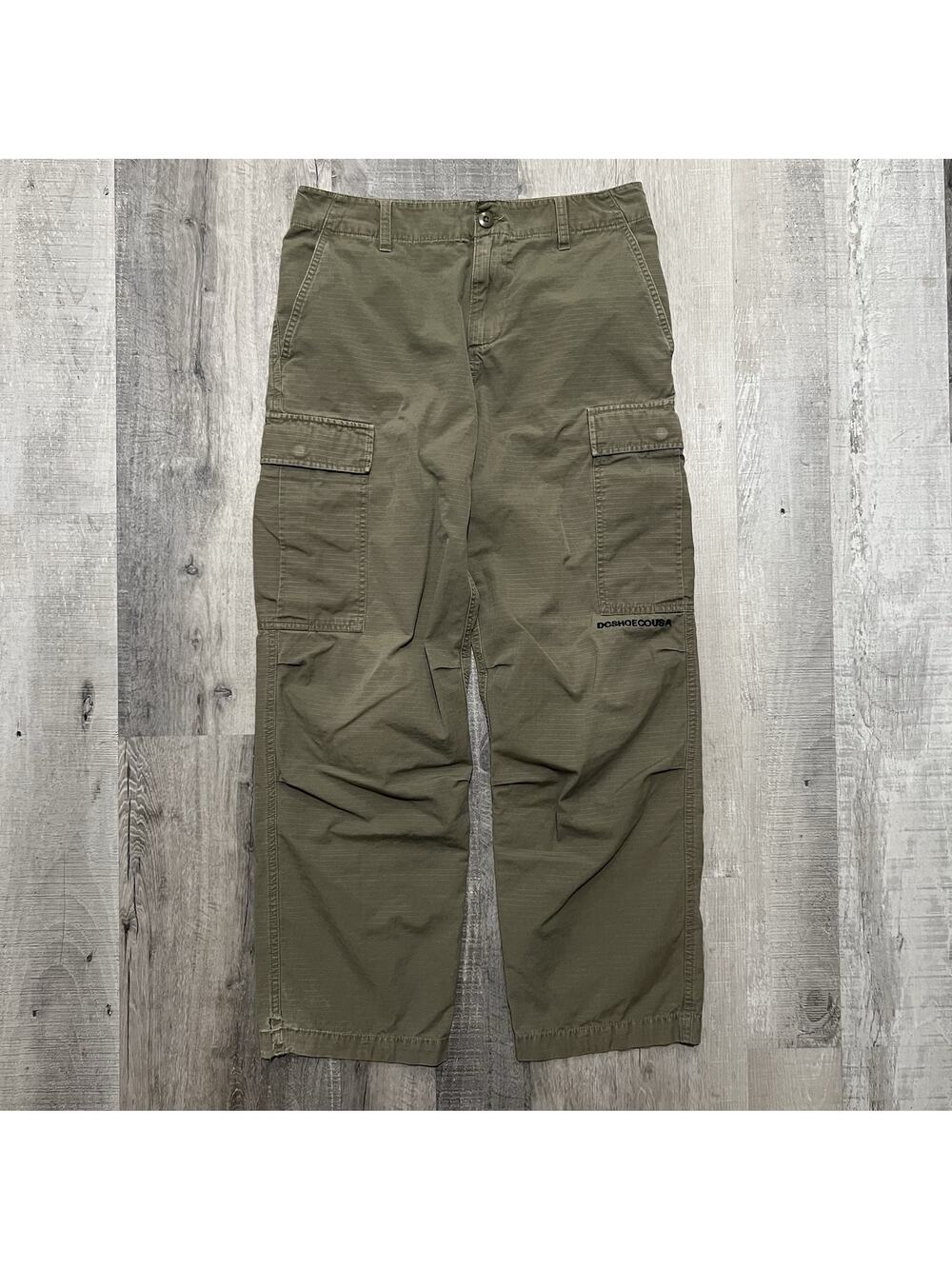 Vintage DC Skateboards Baggy Fit Cargo Ripstop Pants Light Green Skater 33
